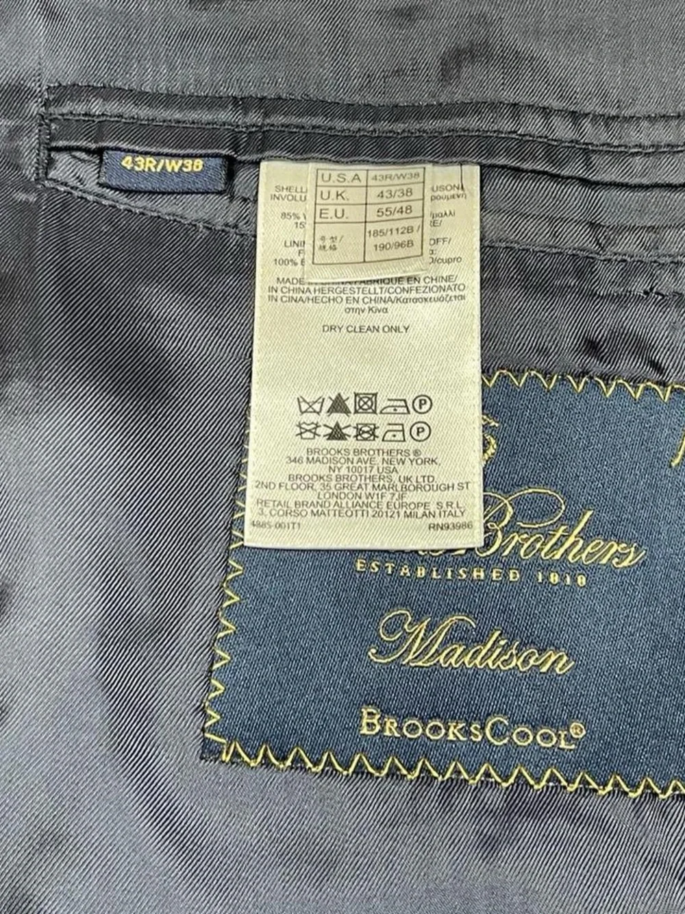 Brooks Brothers Madison Brookscool Wool Navy Suit Men's Size 43R W37 L27 Pleated
